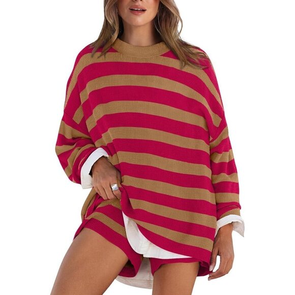 Women Red Sweater Set 2 Piece Outfits Shorts Athleisure Lounge Wear Fall Fashion - Picture 1 of 5